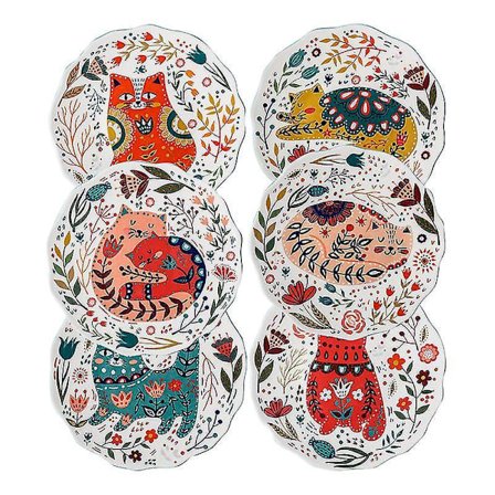 Cartoon Hand Painted Cat Dinner Plate Salad Plates Ceramic 8 Inch Pizz