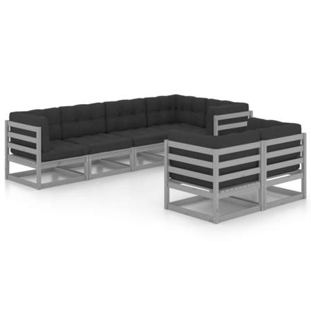 Vidaxl Loungegrupp Med Dynor 7 Delar Massiv Furu Grå