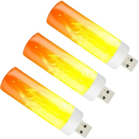 3 stk LED-flammeeffektlyspærer - LED-flammeeffektlys - flammelyspære USB-oppladbar, energisparende