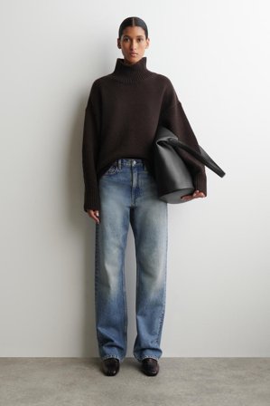 COS Women's Croc Effect Leather Heeled Loafers in Brown