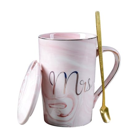 Kaffemugg gymnasieavslutningspresent med sked och lock, present till vänner, 400ml rosa mugg.