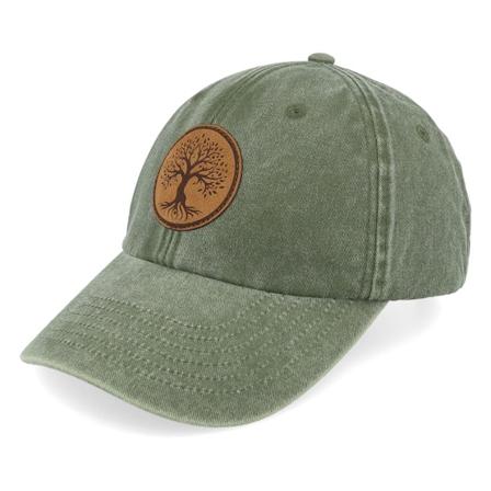 Wild Spirit - Vert unconstructed Casquette - Tree Of Life Engraved Patch Olive Washed Dad Cap @ Hatstore