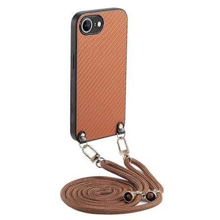 Kompatibel med iPhone 16e Cover Kulfibertekstur PU+PC+TPU Anti Drop Telefon Cover med Crossbody Lanyard-lingling}