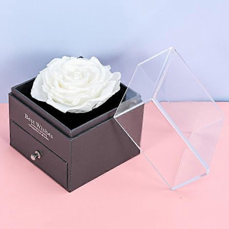 Evig rose gaveæske, ægte blomstersmykkeskrin, romantisk gaveæske til hende på jubilæum Valentinsdag fødselsdag [HK]