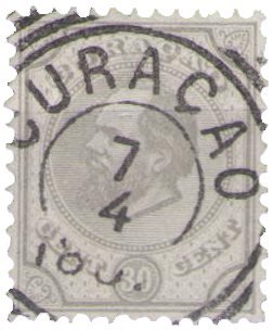 Curacao - 30 ct grijs Willem III (nr. 8, gebruikt)