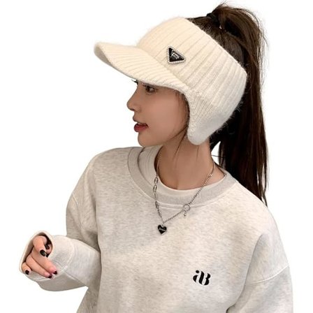 Åben hue med øreklapper skygge skygge bolle hestehale vinter golf tennis hatte W