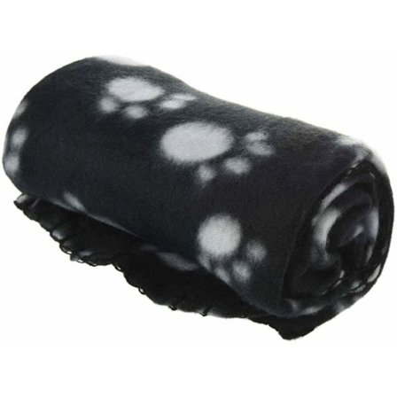 Rutid filt för hundvalp eller katt tassmönster dyna sovdyn - Svart
