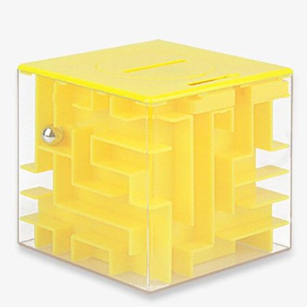 3D Kub Labyrint Pussel - Rolig spargris för barn - Gul