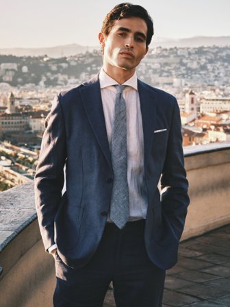 John Henric Men's Navy Blue Linen Cotton Suit Size
