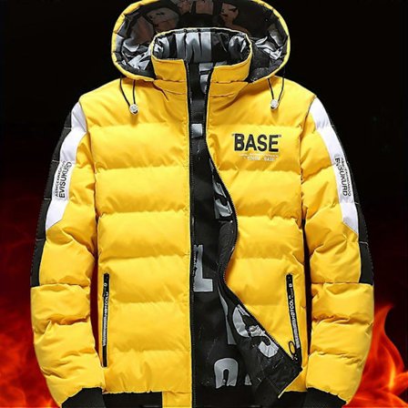 Varm og Stilig Vendbar Polstret Herre Fritids Base Grafisk Trykkjakke, Hettejakke Med Glidelåslommer For Høst Vinter