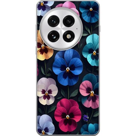 Kompatibelt Mobildeksel til OnePlus 13 Dekorativt blomstermønster med fargerike pensélignende blomster og mørk elegant bakgrunn