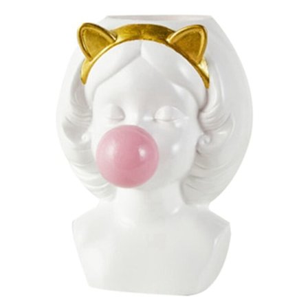 Hvid harpiks vase pot sød menneskehoved vaser en blomsterkurv børster holder dekoration M