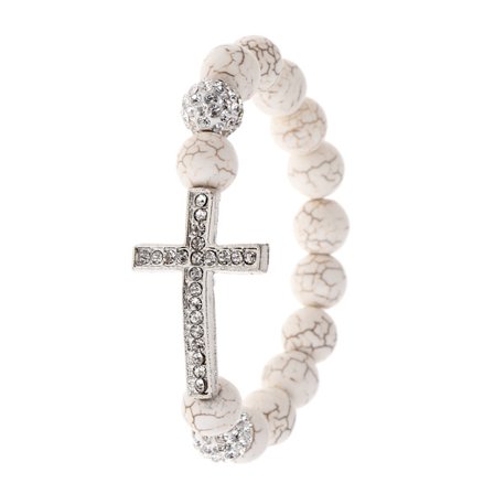 Chic White Stone Beads Rosenkransarmband för kors Diamant Rosenkransarmband Katolicism Bön Religiösa smycken för dagligen
