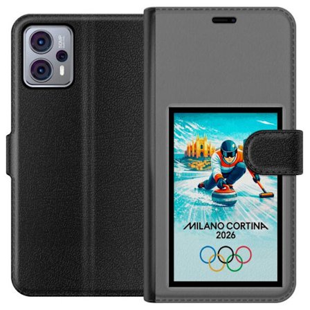 Yhteensopiva Lompakkokotelo Motorola Moto G23 Jääkiekkoilukuva, jossa pelaajat liikkuvat jäällä, Milano Cortina 2026, Milanin maamerkit ja olympialais