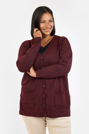 CISO - Langærmet Cardigan - Bordeaux Melange - Lommer
