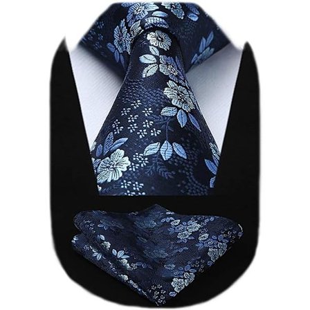 Herre Ekstra Langt Blomster Paisley Slips og Lommetørklæde Sæt