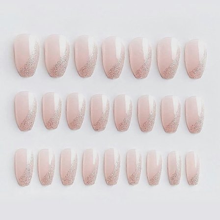 24 st Press-on Naglar Medium Längd Coffin Lösnaglar Rosa Fransk Manikyr Press-on Naglar Glansiga Falska Naglar
