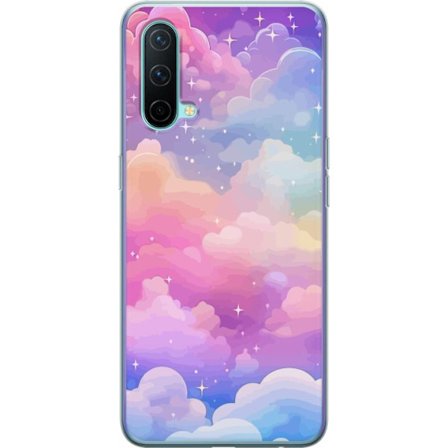 Kompatibelt Mobildeksel til OnePlus Nord CE 5G Søt enhjørning med regnbuefarget hår mot en stjernebelagt pastellbakgrunn i kawaii-stil