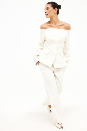 Shpresa x NA-KD Pantalon de costume évasé à taille haute - Pantalons flare - Blanc - EU 38