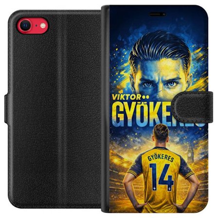 Kompatibelt Plånboksfodral till Apple Apple iPhone 7 Viktor Gyökeres fotbollsposter i gul och blå färg med dramatisk stadionbakgrund, sportillustr