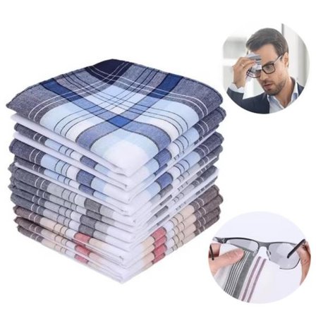 12-pakning Herre Lommetørklær Bomull 40x40 cm, Bomullslommetørkle - Klassisk Rutete Design, for Forretningsmøter, Bryllup, Fester & Reiser