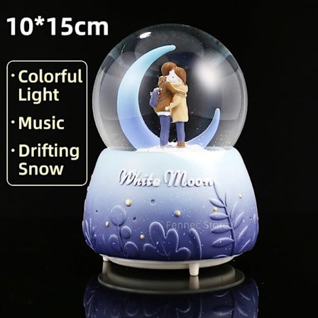 Lumipallo soittorasia kelluvilla valoilla, sininen violetti, klassinen ajelehtiva lumi, hehkuva lumipallo, joulu- ja ystävänpäivälahja