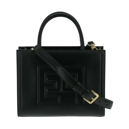 Elisabetta Franchi, Small Hand Held Shopper Bag With Logo And Embossed Profiles Zwart, Dames, Maat:ONE Size