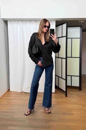 NA-KD Bridge schlaghose mit hoher Taille - Flared Jeans - Blau - EU 46