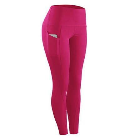 Yogabukser til kvinder med lommer Højtaljet trænings-leggings Pink