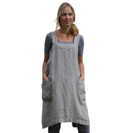 Kvinners bomullslin forkle kjøkkenforkle baking matlaging hagearbeid arbeids kjole kjøkken spesialforkle - grå (XL)