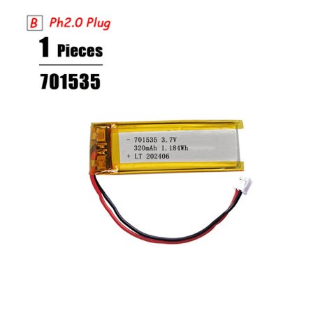 3,7V Lipo-akku Ph2.0-pistoke Ladattava litiumakku 3,7V PS4-kostuttimille GPS-navigointi Bluetooth-kaiutin MP3 MP4