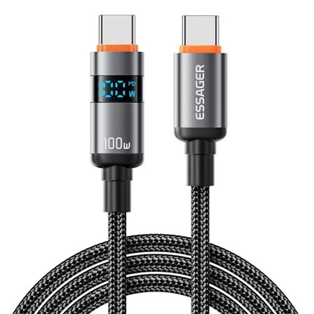 ESSAGER 2 m 100W 5A PD USB-C - USB-C Laddningskabel Svart