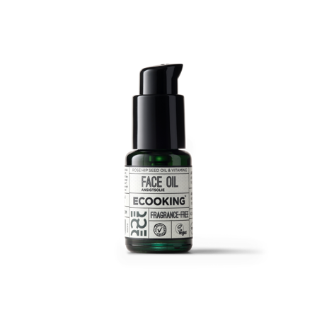Ecooking Ansigtsolie 30 ml - Plejende og Blødgørende med Rosenkerne-, Mandel-, Jojoba- og Olivenolie + E-vitamin