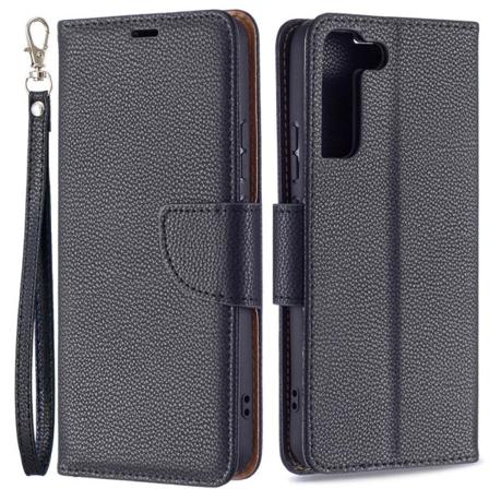 Samsung Galaxy S22 Plus Fodral Litchi Textur Läder Svart