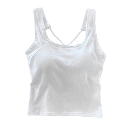 Naisten hihaton toppi, väljä malli, ristikkäiset olkaimet, mukava, treffit, matkailu, valkoinen, ilmainen koko