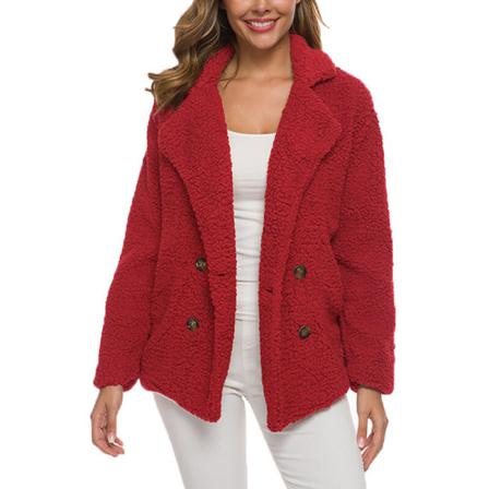 Dam Dubbelknäppt Fleece Fuzzy Coats Långärmad Kappa