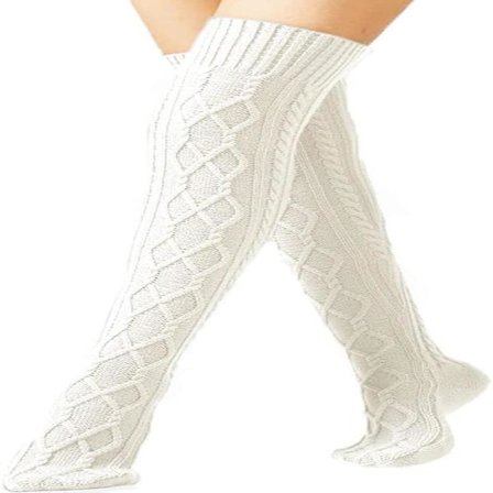 Lange strikkede strømper til kvinder - Hvide, varme vinterstrømper til lårlængde