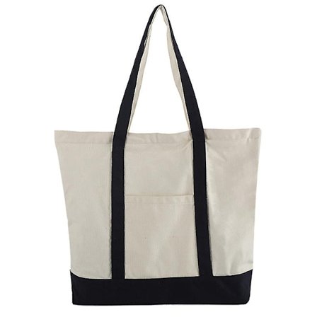 Snygg Canvas Tote Bag med en extern ficka, toppdragkedja, daglig