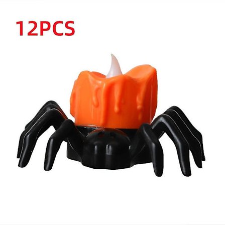 12 kpl / setti Halloween-hämähäkki kynttilä Led-lamppu tunnelma asettelu koristelu juhliin loma sisustus valo hehkuva hämähäkki yövalo X(12 kpl)