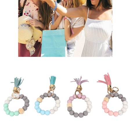 4 st Nyckelringsarmband med fransar i silikonpärlor, metallklämma, pärlband för handväska, hem, utflykt