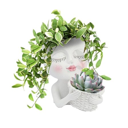 Ansigtsformet Plantepotte - Dobbelt Blomsterpotte i Én til Indendørs Udendørs Planter Harpiks Sød Dame Ansigt