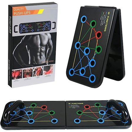 Push Up Board, 16 i 1 Multifunktionel Foldbar Push-Up Rack Board med Fitnessbånd, Farvekodede Push Up Stativer