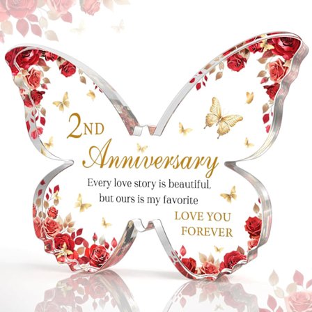 2. hääpäivän romanttinen akryylilaatta - Hyvää 2. hääpäivää akryylinen perhoslaatta vaimolle/tyttöystävälle/kihlatulle