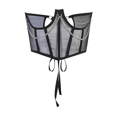 Korsetti Punk Metalli Ketju Musta Korkea Vyötärö Harajuku Vintage Mesh Näkyvä