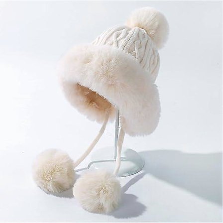 Dame Vinter Peruviansk Lue med Øreklaffer Ski Snøluer Strikket Fleeceforet 3 Dusk