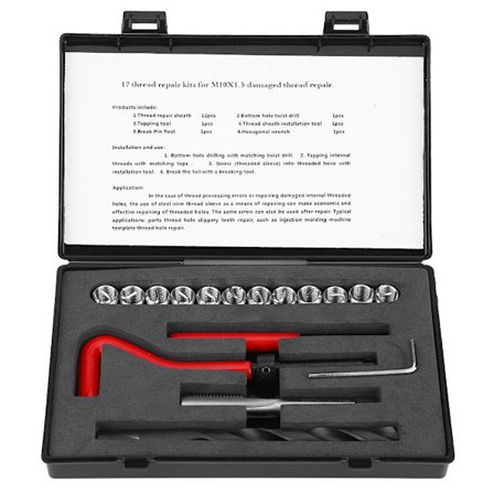 Gängreparationssats i rostfritt stål 17 delar M10x1,5 Vriden borr Gängverktyg Nyckel Gängad insatsverktyg