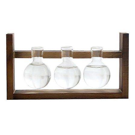 1 kpl Puinen teline Lasimaljakko Luova yksinkertaisuus Hydroponinen vihreä kasvisäiliö Moderni tyyli Työpöydän taidekoristelu (Kolmen pallon maljakko 