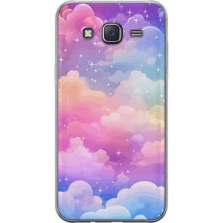 Kompatibelt Mobildeksel til Samsung Galaxy J5 Søt enhjørning med regnbuefarget hår mot en stjernebelagt pastellbakgrunn i kawaii-stil