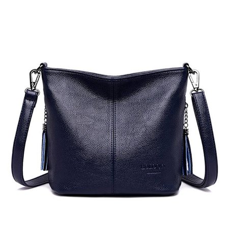 Autentiska Tofs Dam Crossbody Väskor Dam Lyxiga Läder Väskor och Handväskor Dam Axelväskor Designer Hinkväskor Blå
