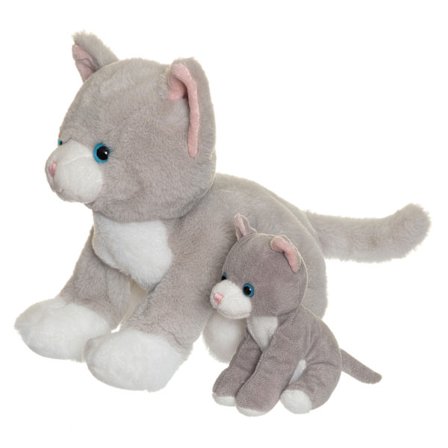 Kattplyschleksak med avtagbar kattunge, 30 cm